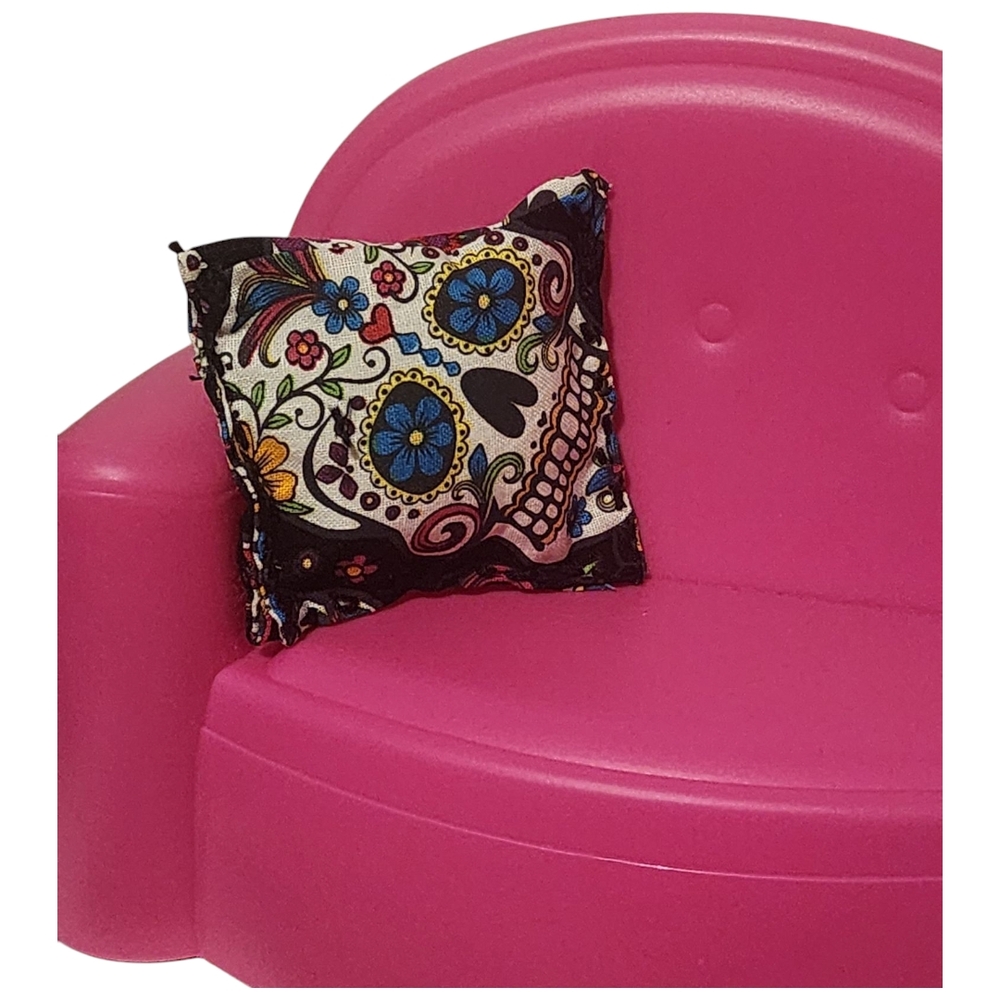Miniature Throw Pillow – Sugar Skull Design | Barbie-Sized Dollhouse Accessory